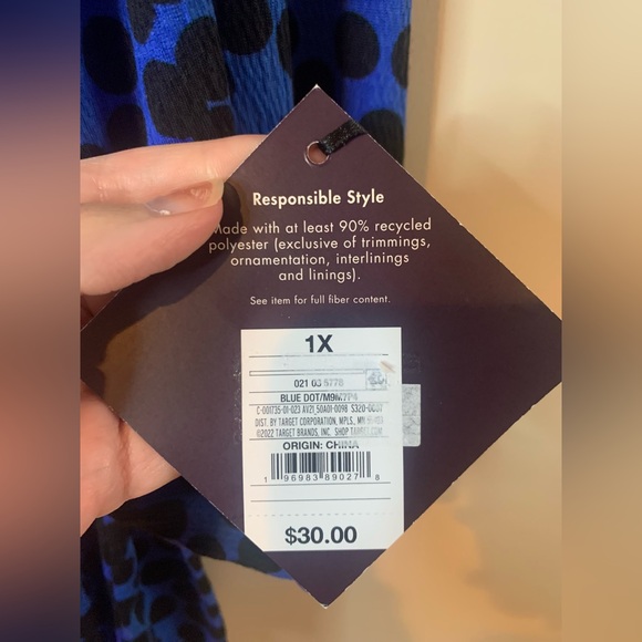 Ava & Viv Blue and Black Polka Dot Balloon Sleeve Midi Dress - Picture 6 of 9